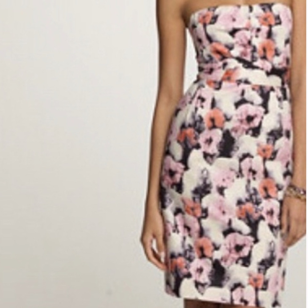 🌸 J. Crew Cream Strapless Dress • Bold Pink & Orange Flowers • Size 6